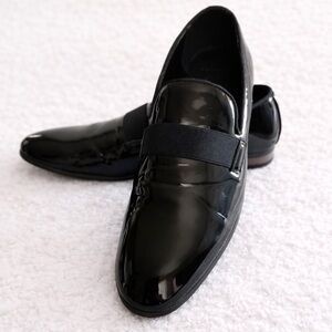 AZAR Black Patent Leather Tuxedo Loafers Men’s Size 8 Formal Slip On Dress Shoes